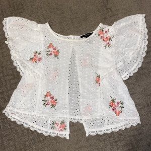 White Eyelet Open Back Blouse